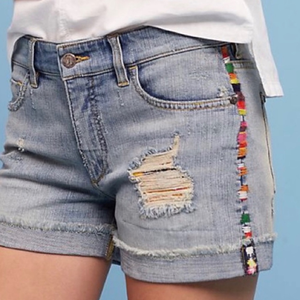 Anthro Pilcro Hyphen Jean Shorts Embroidery 25